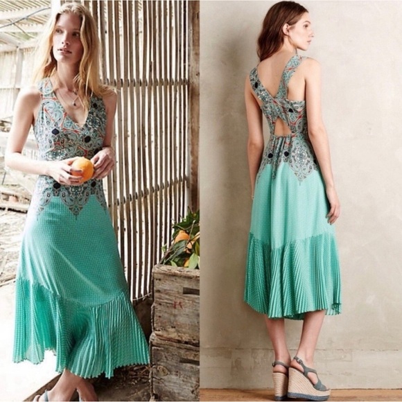 Maeve Dresses & Skirts - Anthropologie Maeve Mermaid FishtailPleated  Canyon Creek Dress / Sz 2